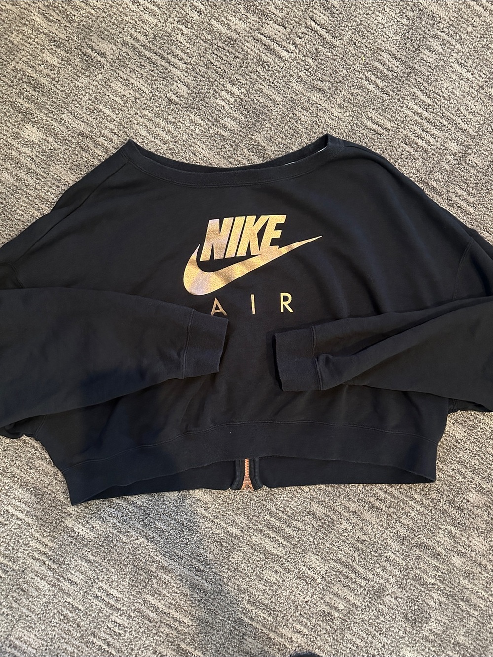 Nike Black Cropped Crewneck with Gold Nike Air Logo
